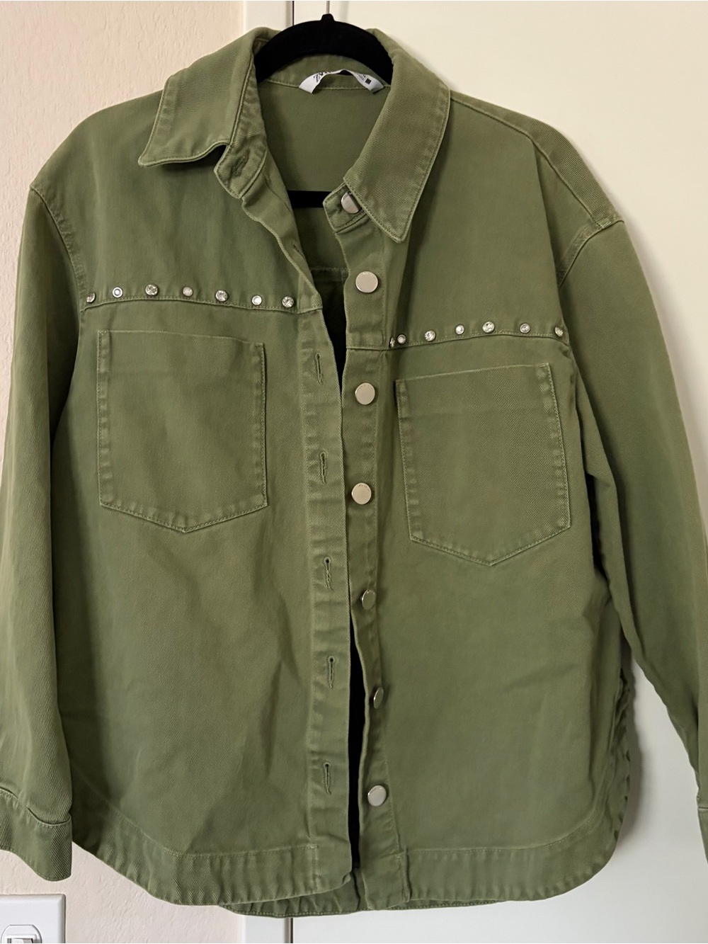 Zara M Oversized Olive Green Studded Utility Jacket - Women